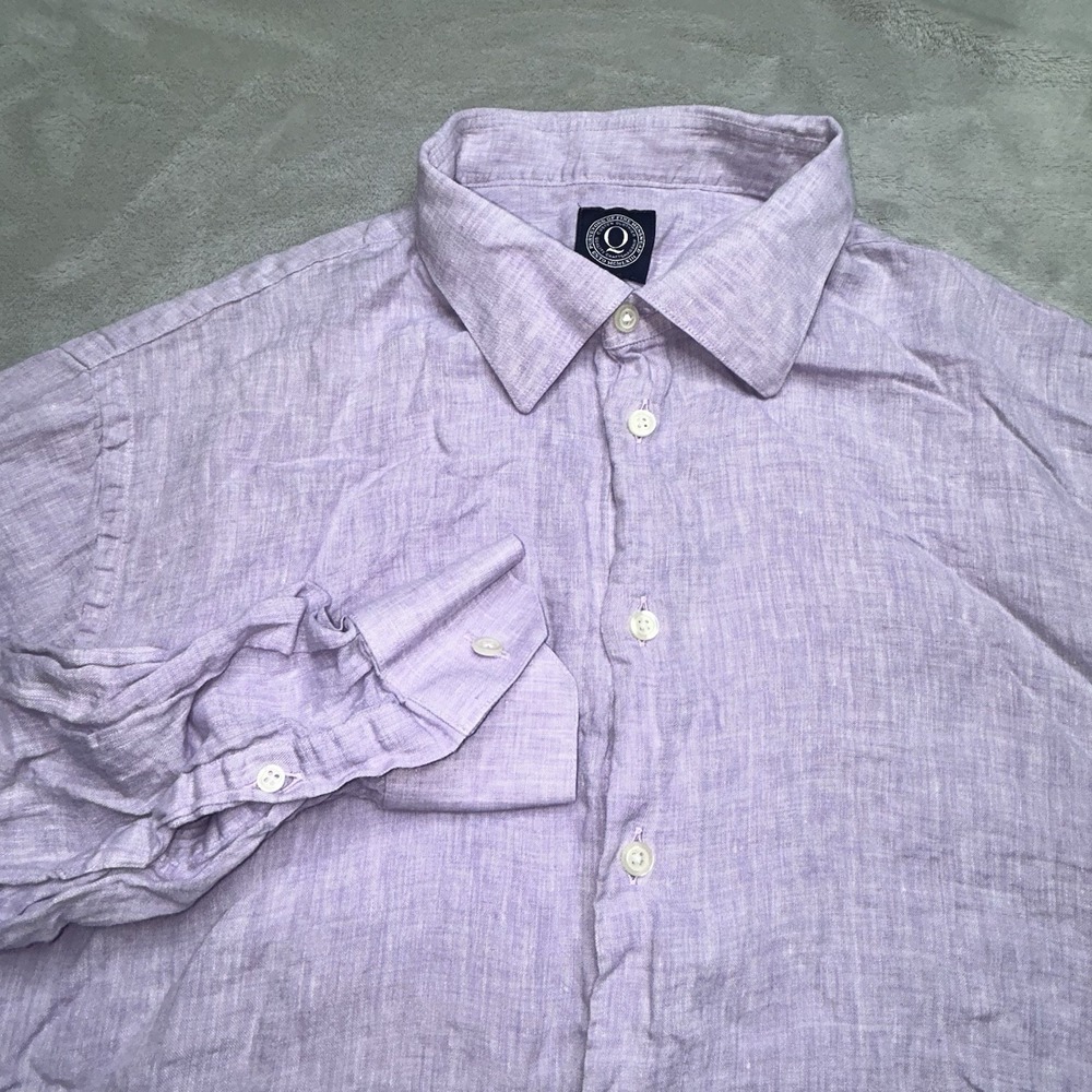 Q Clothier Linen Shirt Mens Medium Purple Lavender Button Up Custom Fit